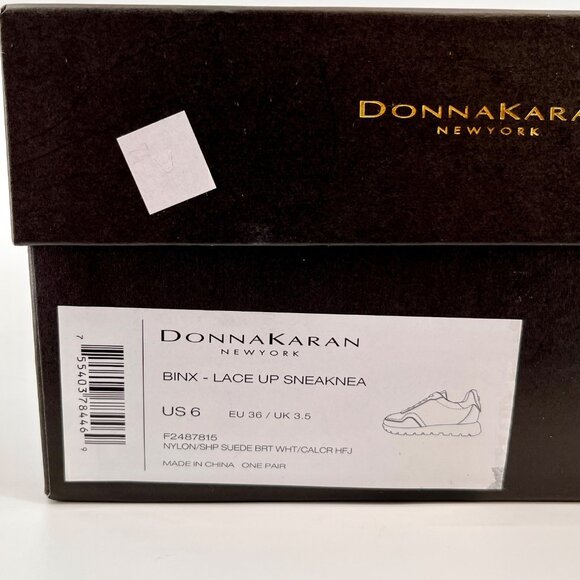 Donna Karan New York Binx Lace‑Up Sneaker Size 6M White Beige Gold Accent Retro - Picture 12 of 12
